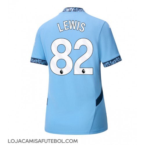 Camisa de Futebol Manchester City Rico Lewis #82 Equipamento Principal Mulheres 2024-25 Manga Curta